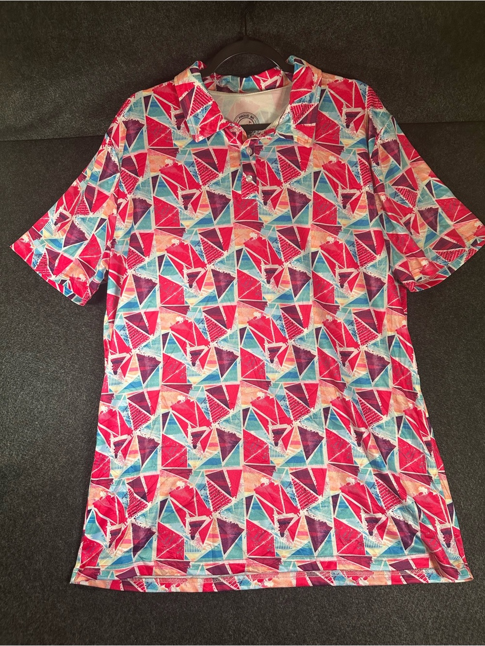 Proud 90 Golf Polo Shirt Mens Geometric Print Performance Stretch Pink Blue XL